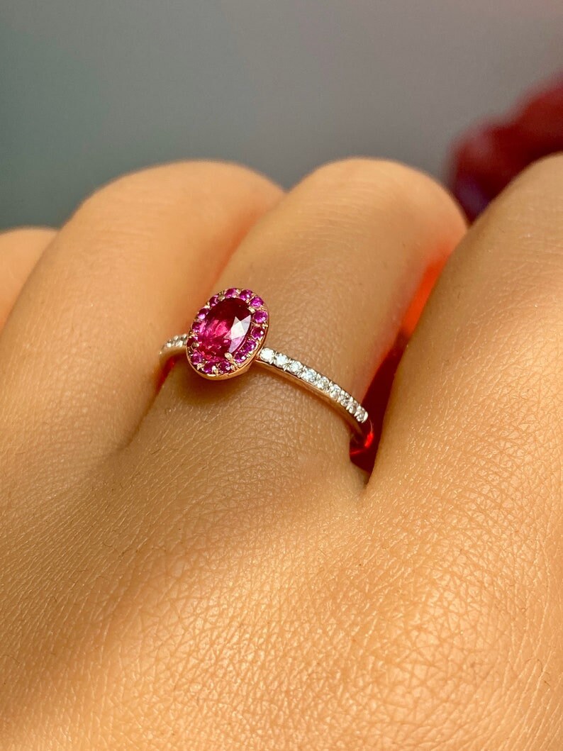 Rose Gold Wedding Set with Ruby and Diamonds | Brilliyond Jewellery
